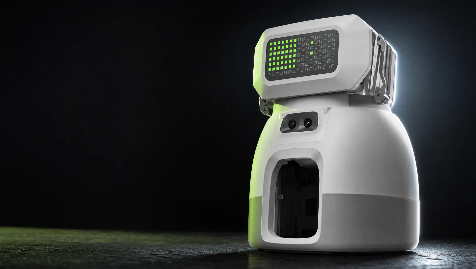 Tenniix KI-Tennisroboter als Hero-Motiv vor dunklem Hintergrund mit Volt-Lime-Akzent